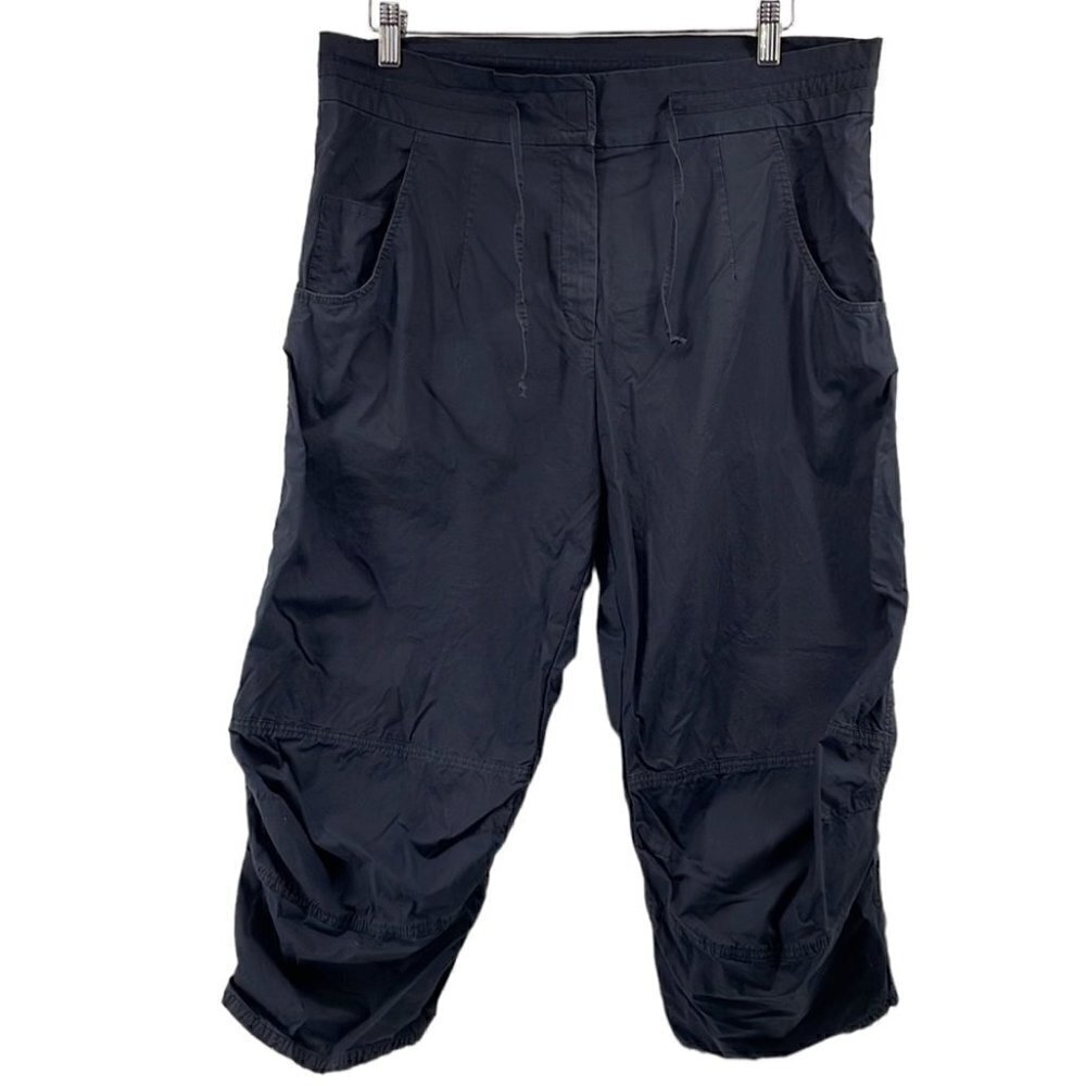 𝅺ANNETTE Gortz Cinched crop pants lagenlook black cotton elastic blend sz 10